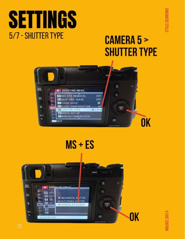 Guide page showing camera settings with clear annotations